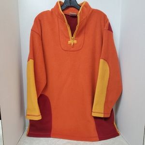 Crossroads Vintage Colorblock Fleece Pullover Pockets Medium Orange Red Yellow